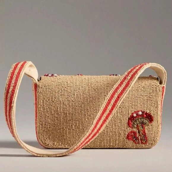 Anthropologie The Fiona Beaded bag Mushroom Print - Picture 3 of 3